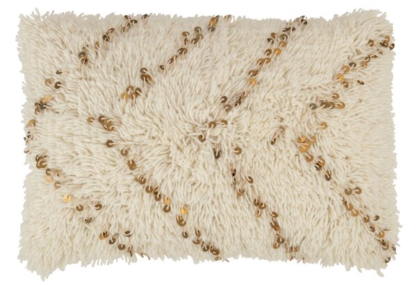Krémový smyčkový polštář se zlatými flitry Pearl – 40*60*20 cm - J-Line by Jolipa