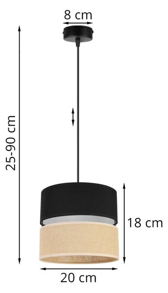 Závěsné svítidlo Juta, 1x jutové/černé textilní stínítkem, b