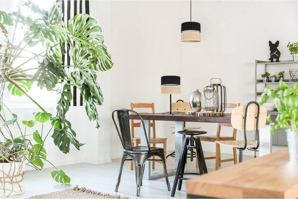 Stolní lampa Juta, 1x jutové/černé textilní stínítko, n