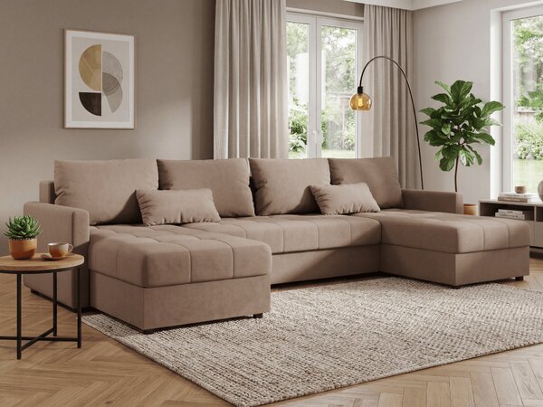 Rozkládací sedací souprava do U VENORIA 285x146 cm, béžová + 2 polštářky ZDARMA