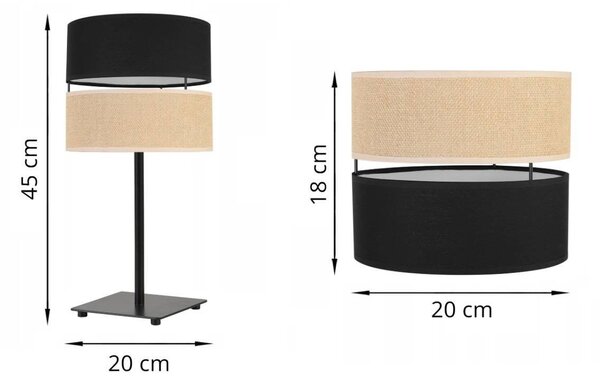Stolní lampa Juta, 1x jutové/černé textilní stínítko, n