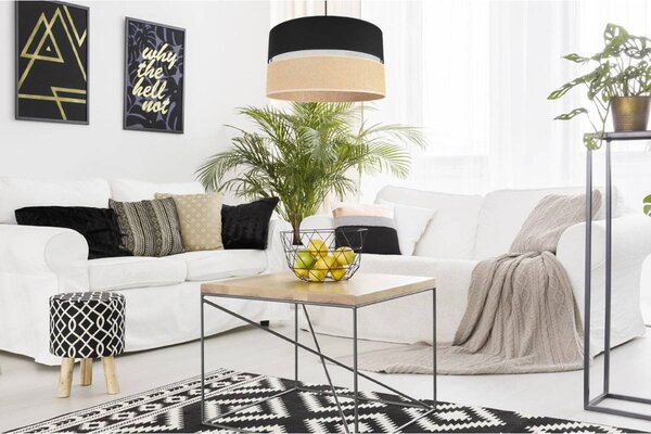 Závěsné svítidlo Juta, 1x jutové/černé textilní stínítko, (fi 40cm), b