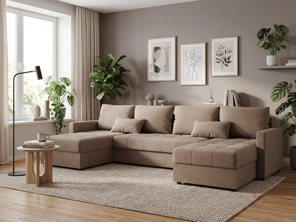 Rozkládací sedací souprava do U VENORIA 285x146 cm, béžová + 2 polštářky ZDARMA