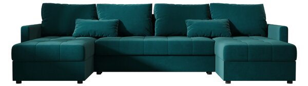 Rozkládací sedací souprava do U VENORIA 285x146 cm, petrolejová + 2 polštářky ZDARMA