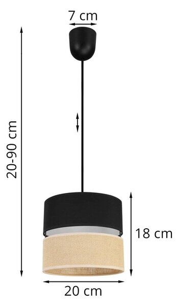 Závěsné svítidlo Juta, 1x jutové/černé textilní stínítko, lp, b