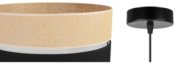 Závěsné svítidlo Juta, 1x jutové/černé textilní stínítko, (fi 45cm), b
