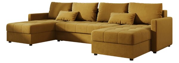 Rozkládací sedací souprava do U VENORIA 285x146 cm, hořčicová + 2 polštářky ZDARMA