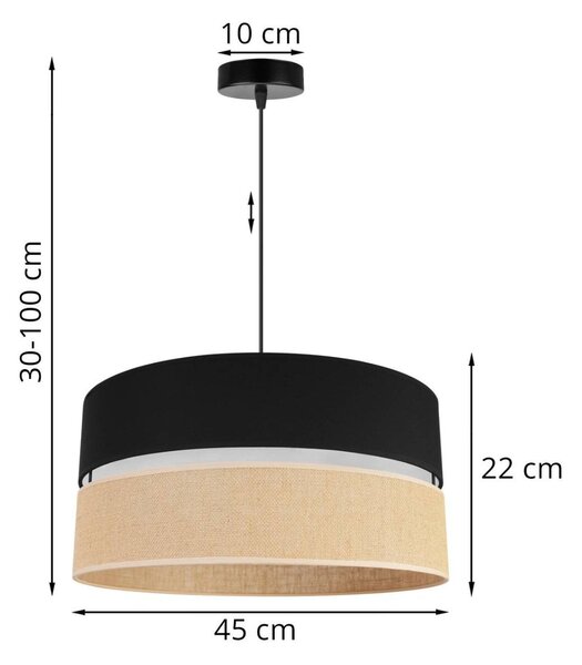 Závěsné svítidlo Juta, 1x jutové/černé textilní stínítko, (fi 45cm), b