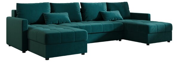 Rozkládací sedací souprava do U VENORIA 285x146 cm, petrolejová + 2 polštářky ZDARMA