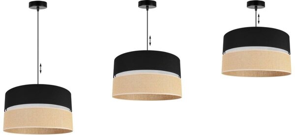 Závěsné svítidlo Juta, 1x jutové/černé textilní stínítko, (fi 40cm), b