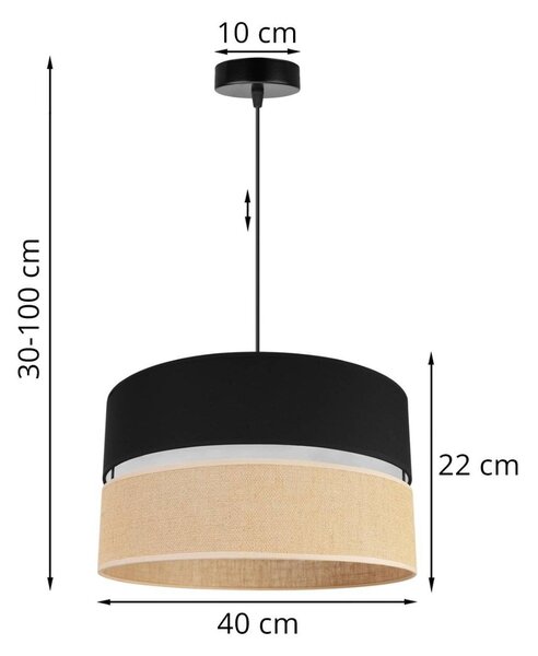 Závěsné svítidlo Juta, 1x jutové/černé textilní stínítko, (fi 40cm), b