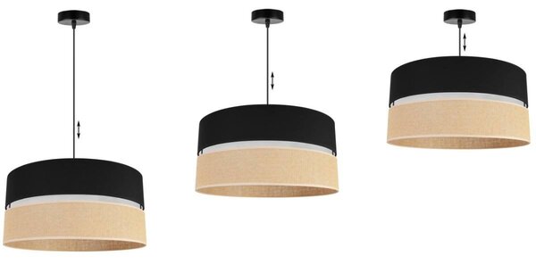 Závěsné svítidlo Juta, 1x jutové/černé textilní stínítko, (fi 45cm), b