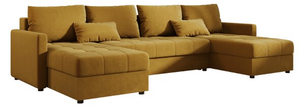 Rozkládací sedací souprava do U VENORIA 285x146 cm, hořčicová + 2 polštářky ZDARMA