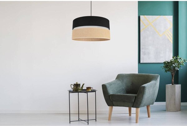 Závěsné svítidlo Juta, 1x jutové/černé textilní stínítko, (fi 45cm), b