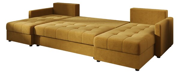 Rozkládací sedací souprava do U VENORIA 285x146 cm, hořčicová + 2 polštářky ZDARMA