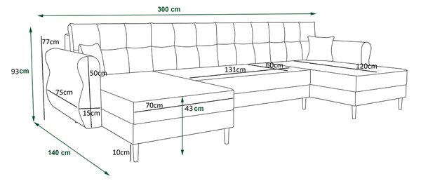 Rozkládací sedací souprava do U SILVIANO 300x140 cm, šedá + 2 polštářky ZDARMA