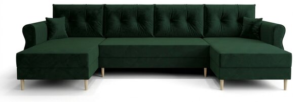Rozkládací sedací souprava do U SILVIANO 300x140 cm, tmavě zelená + 2 polštářky ZDARMA