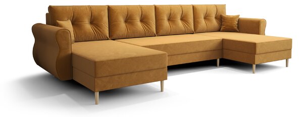Rozkládací sedací souprava do U SILVIANO 300x140 cm, hořčicová + 2 polštářky ZDARMA