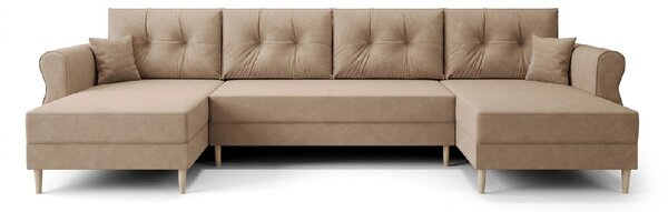 Rozkládací sedací souprava do U SILVIANO 300x140 cm, béžová + 2 polštářky ZDARMA