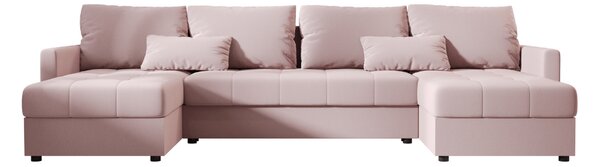 Rozkládací sedací souprava do U VENORIA 285x146 cm, pudrově růžová + 2 polštářky ZDARMA