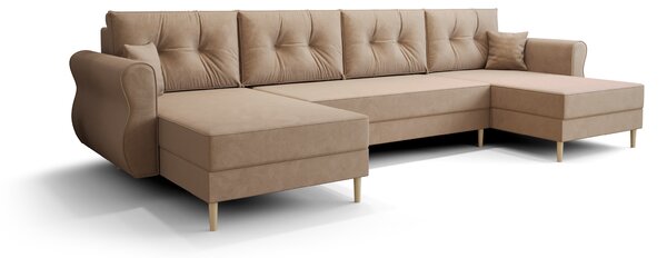 Rozkládací sedací souprava do U SILVIANO 300x140 cm, béžová + 2 polštářky ZDARMA
