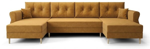 Rozkládací sedací souprava do U SILVIANO 300x140 cm, hořčicová + 2 polštářky ZDARMA