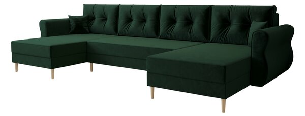 Rozkládací sedací souprava do U SILVIANO 300x140 cm, tmavě zelená + 2 polštářky ZDARMA