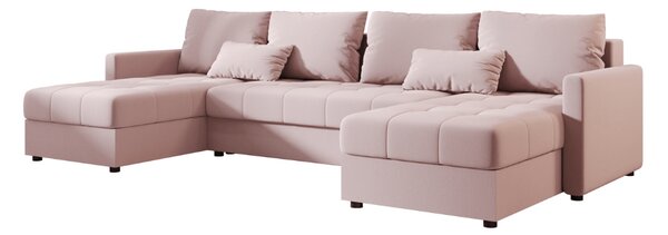 Rozkládací sedací souprava do U VENORIA 285x146 cm, pudrově růžová + 2 polštářky ZDARMA