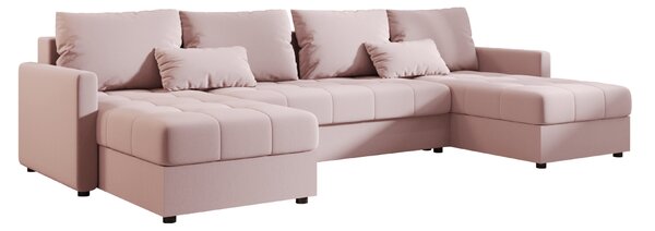 Rozkládací sedací souprava do U VENORIA 285x146 cm, pudrově růžová + 2 polštářky ZDARMA
