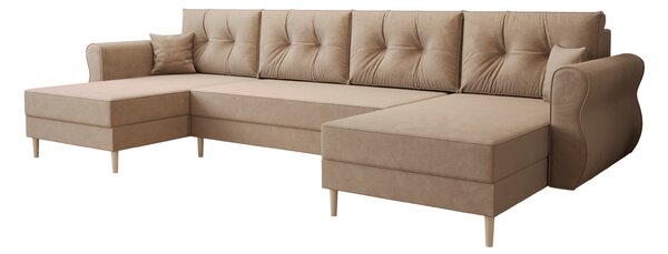 Rozkládací sedací souprava do U SILVIANO 300x140 cm, béžová + 2 polštářky ZDARMA