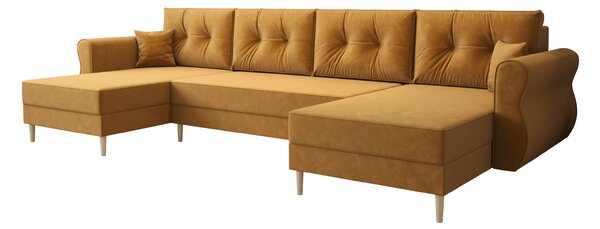 Rozkládací sedací souprava do U SILVIANO 300x140 cm, hořčicová + 2 polštářky ZDARMA