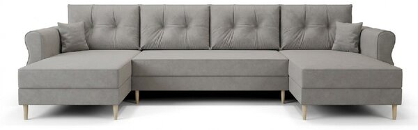 Rozkládací sedací souprava do U SILVIANO 300x140 cm, šedá + 2 polštářky ZDARMA