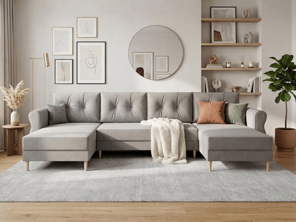 Rozkládací sedací souprava do U SILVIANO 300x140 cm, šedá + 2 polštářky ZDARMA