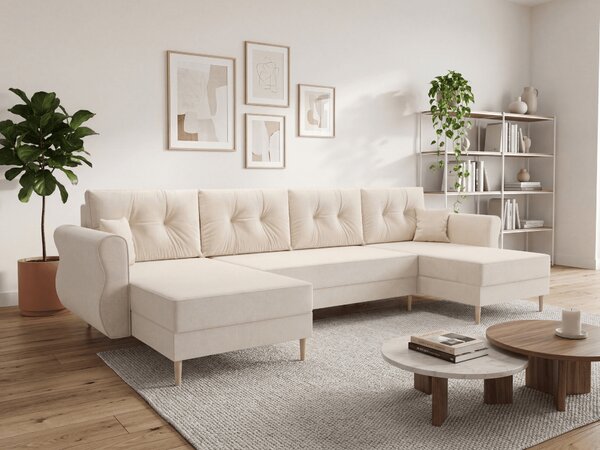 Rozkládací sedací souprava do U SILVIANO 300x140 cm, krémová + 2 polštářky ZDARMA