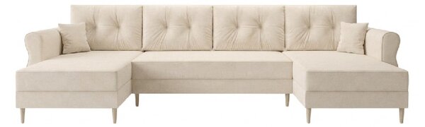 Rozkládací sedací souprava do U SILVIANO 300x140 cm, krémová + 2 polštářky ZDARMA