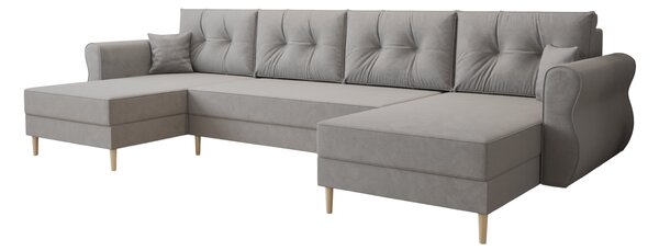 Rozkládací sedací souprava do U SILVIANO 300x140 cm, šedá + 2 polštářky ZDARMA