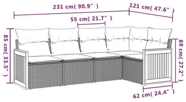 5dílná zahradní sedací souprava s poduškami béžová polyratan 3227627