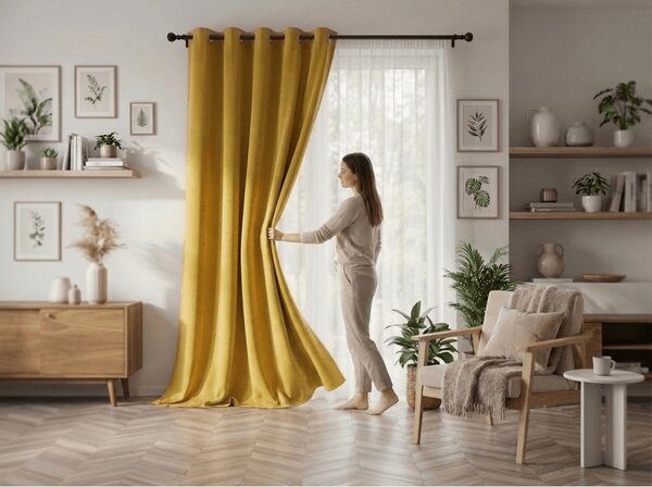 Žlutý závěs OXFORD 140x250 cm Zavěšení: Kovové kroužky