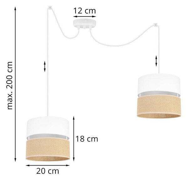 Závěsné svítidlo Juta Spider, 2x jutové/bílé textilní stínítko, w