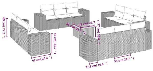 13dílná zahradní sedací souprava s poduškami béžová polyratan 3225380