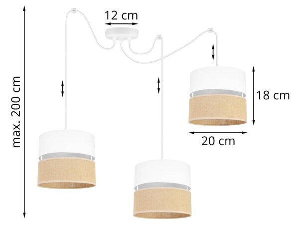 Závěsné svítidlo Juta Spider, 3x jutové/bílé textilní stínítko, w
