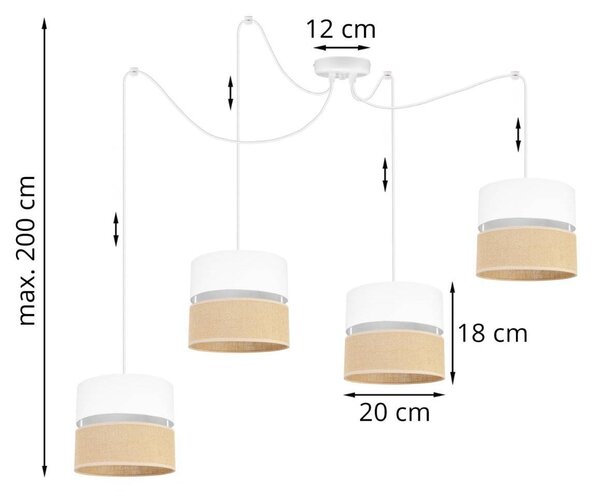 Závěsné svítidlo Juta Spider, 4x jutové/bílé textilní stínítko, w
