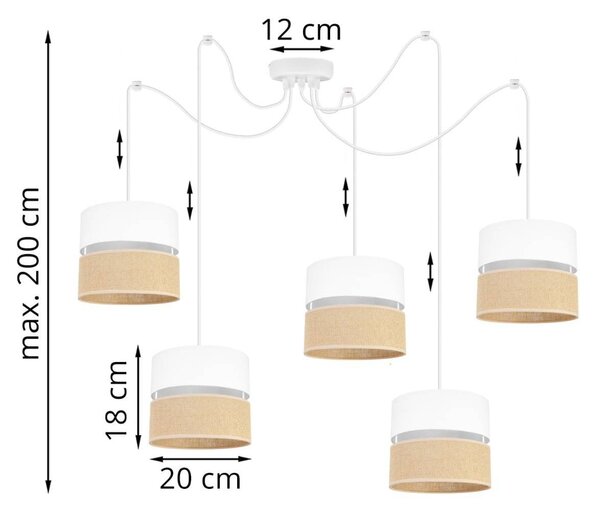 Závěsné svítidlo Juta Spider, 5x jutové/bílé textilní stínítko, w
