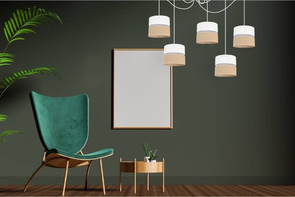 Závěsné svítidlo Juta Spider, 5x jutové/bílé textilní stínítko, w