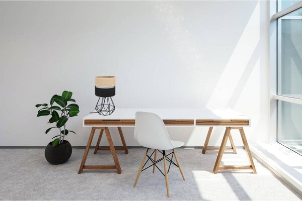 Stolní lampa Juta, 1x jutové/černé textilní stínítko, d