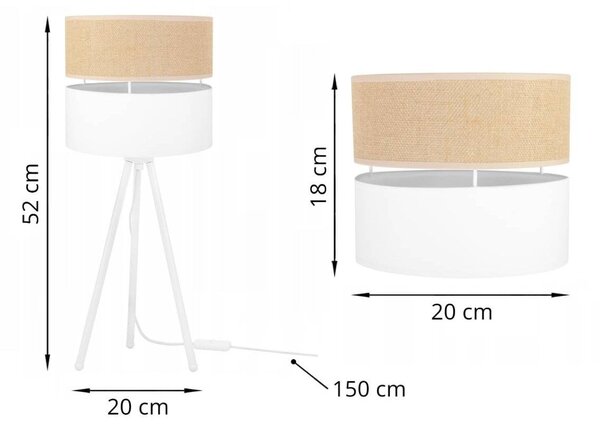 Stolní lampa Juta, 1x jutové/bílé textilní stínítko, m, w