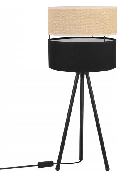 Stolní lampa Juta, 1x jutové/černé textilní stínítko, m