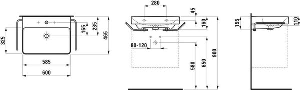 Laufen Pro X umyvadlo 60x46.5 cm obdélníkový klasický-nábytkový bílá lesk H8108630001041