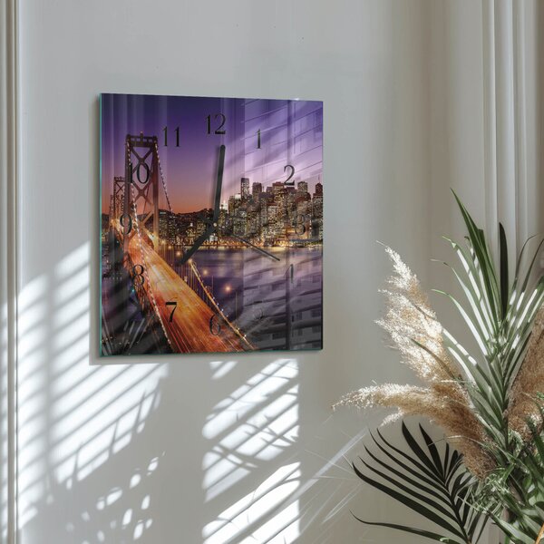 Skleněné hodiny na stěnu Město mostů zskc-30x30-00177553