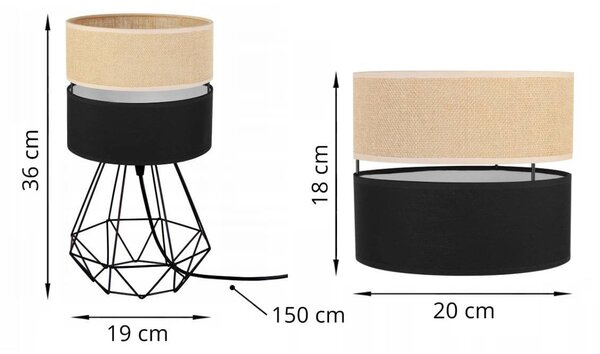 Stolní lampa Juta, 1x jutové/černé textilní stínítko, d